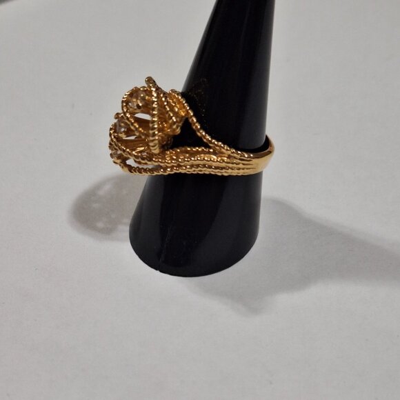 Vtg Park Lane Gold Tone Clear Rhinestone Filigree Statement Cocktail Ring Size 8 - Picture 6 of 10